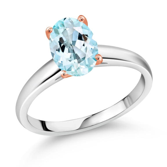 Gem Stone King 2.00 Ct Sky Blue Topaz 925 Silver and 10K Rose Gold Ring Ring (Size 9)