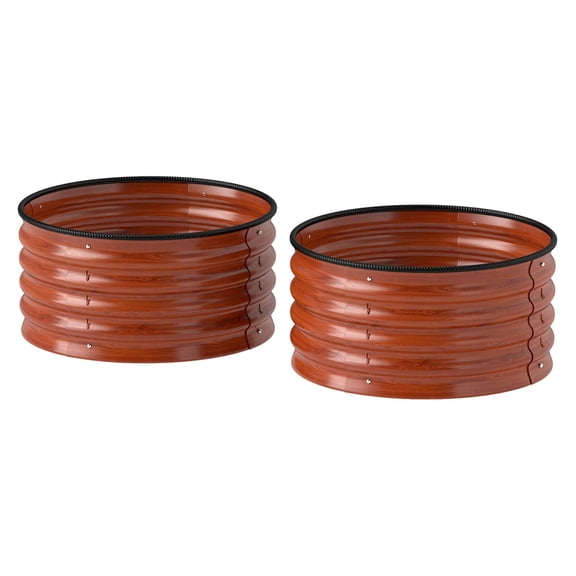 Raised Garden Bed Set of 2, Metal Planter Box, Dark Brown - Galvanized Steel Stock Tank, Easy Assembly, Safety Edging, Outdoor Gardening