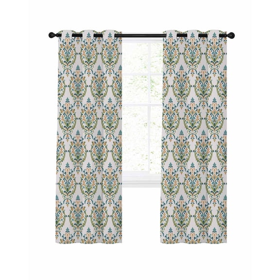 Vintage Abstract Blackout Curtains, Light Blocking Print Window Curtains, Retro Floral Texture Green Thermal Insulated Window Drapes for Living Room Kitchen Cafe 2 Panels, 104"W x 84"L
