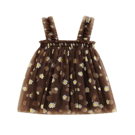 

Musuos Baby Girl Flower Tulle Tutu Dress Strappy Princess Dresses Layered Beach Sundress