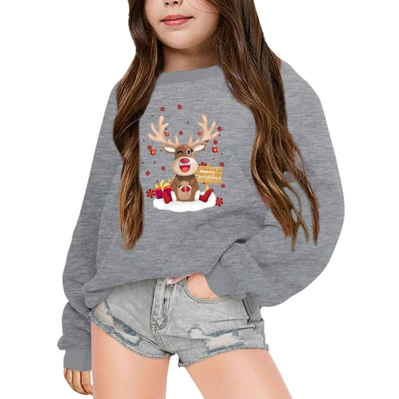 JIKNTTR Kid Girls Christmas Sweatshirt Fashion Cute Long Sleeve Crewneck Pullover For Boys Girls Warm Hoodie Coat Cute Pullover Holiday Tops