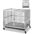 thumbnail image 1 of QinaQin Jaula plegable para perro de acero inoxidable con ruedas, charola y techo, kennel mediano con cerradura, fácil de mover, limpiar y resistente al óxido, 1 of 8