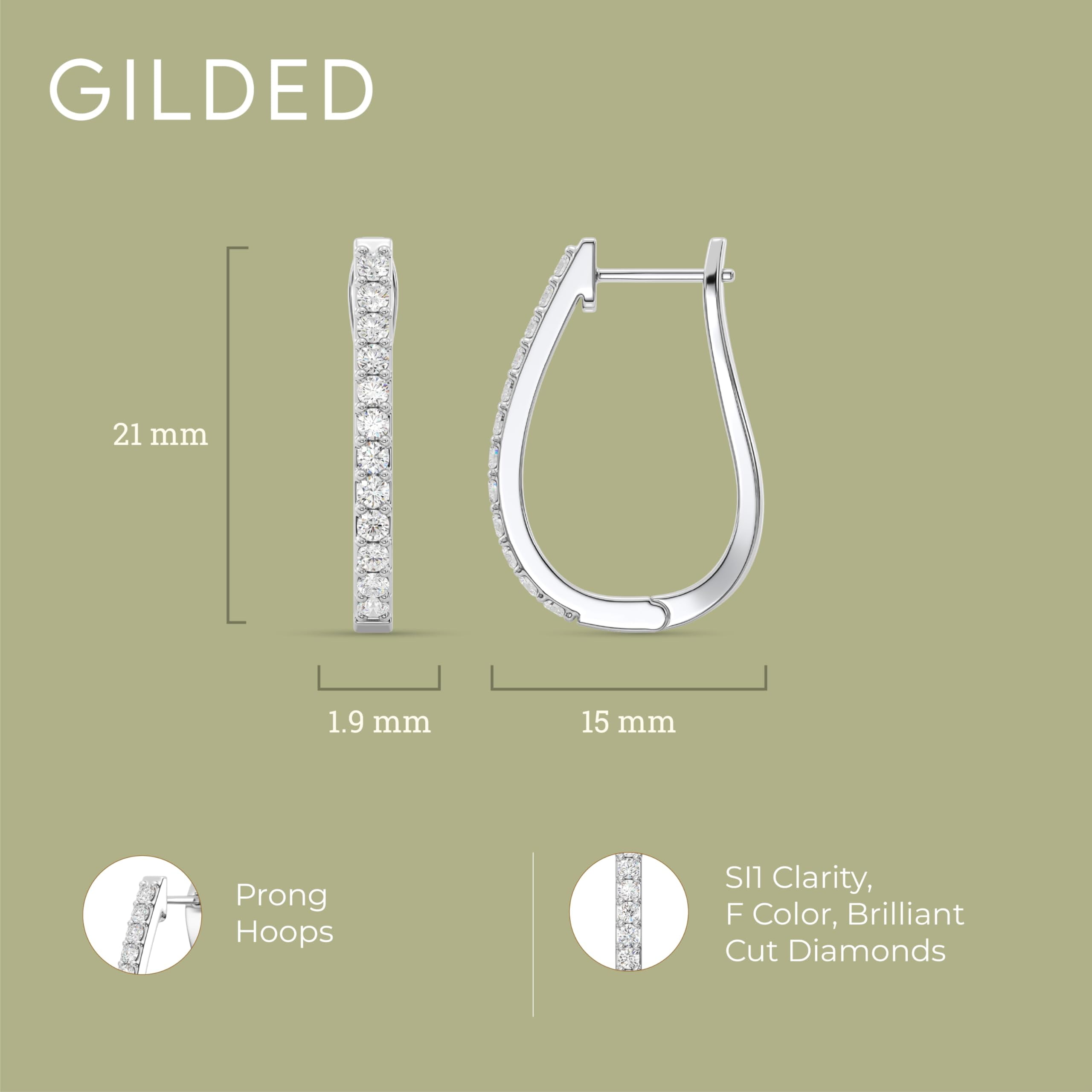 Gilded 1/2 Carat Total Weight Lab-Grown Diamond U-Shaped Hoop Earrings for Women in 925 Sterling Silver | Hypoallergenic Fine Jewelry | Latch Back Closure | SI1 Clarity, F Color