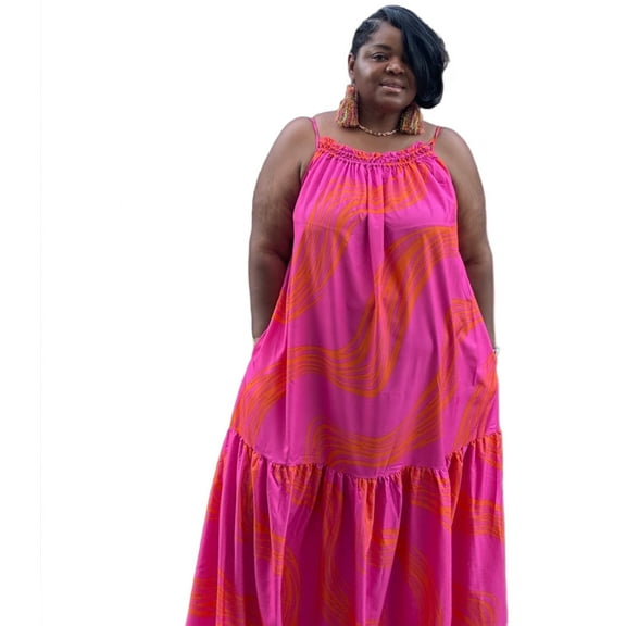 Womens Elegant Brushed Pink Maxi Dress With Pockets