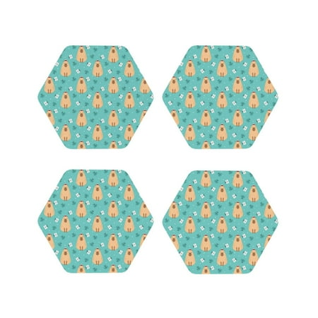 

Coasters Set of 4 - Capybaras Gifts Drink Coasters for Tabletop Protection Leather Coasters for Living Room Decor and Housewarming Gift Hexagon