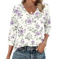 thumbnail image 1 of Ounisa T-Shirts à Manches 3/4 pour Femmes Col en V Manches Raglan Chandail Imprimé Décontracté Tendance Printemps Été Mode Hauts P-2TG, 1 of 6