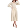 thumbnail image 1 of Vestido de suéter A-Line para mujer INSPIRE CHIC 2025 con cuello en V, manga larga, tejido acanalado, talla XL, color beige, 1 of 5