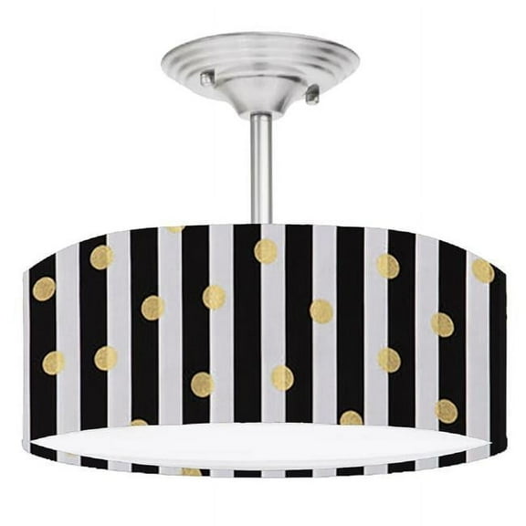 888 Cool Fans DR-0001237 Black & White Stripes with Gold Dots 2 Light Brushed Nickel Drum LED Lamp