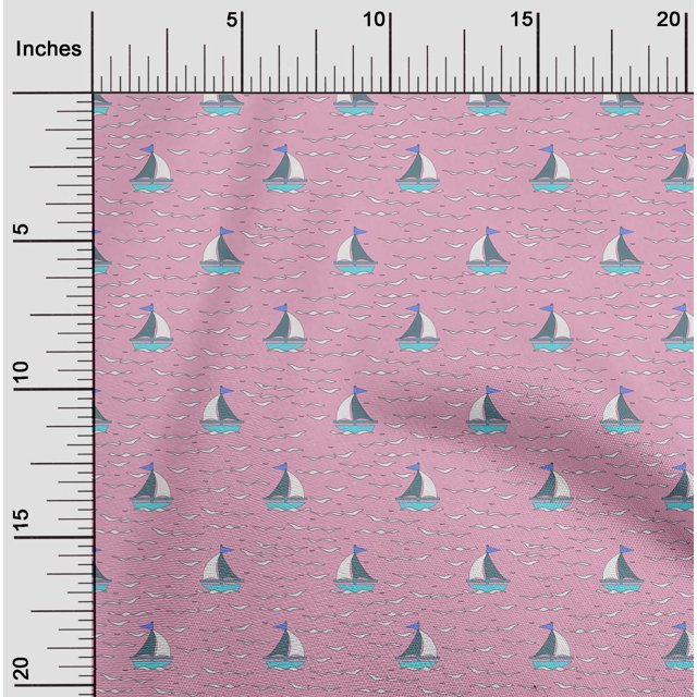 oneOone Silk Tabby Fabric Waves & Sailboat Ocean Decor Fabric Printed BTY 42 Inch Wide