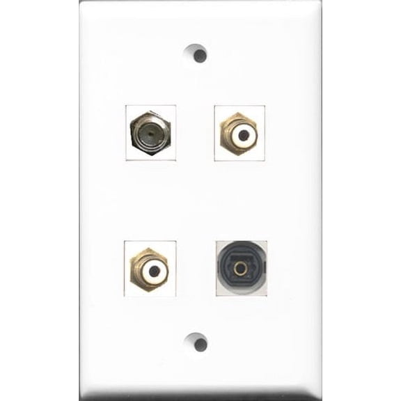 RiteAV - 2 Port RCA White and 1 Port Coax Cable TV- F-Type and 1 Port Toslink Wall Plate