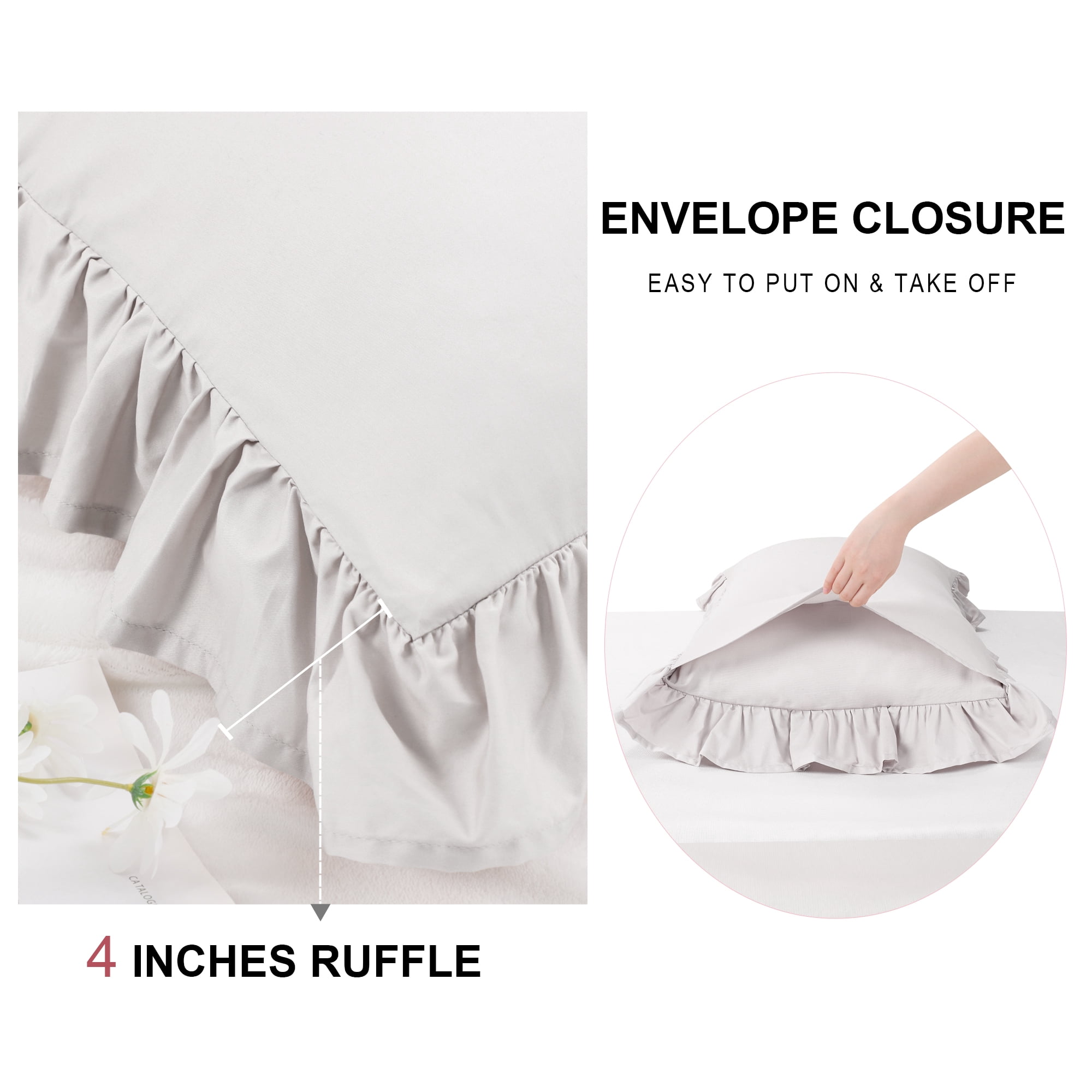 Unique Bargains 2 Pcs 100% Cotton Envelope Closure Ruffled Pillowcases Isabelline Standard