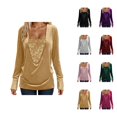 thumbnail image 1 of Hauts Pailletés pour Femmes 2026 Printemps Tendance Y2K Manches Longues Col en V Velours Ample Patchwork T-Shirts Tenue Rave, 1 of 8