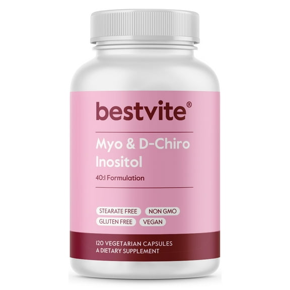 Bestvite Myo & D-Chiro Inositol (120 Vegetarian Capsules) - 40:1 Ratio - No Stearates - Vegan - Non GMO - Gluten Free