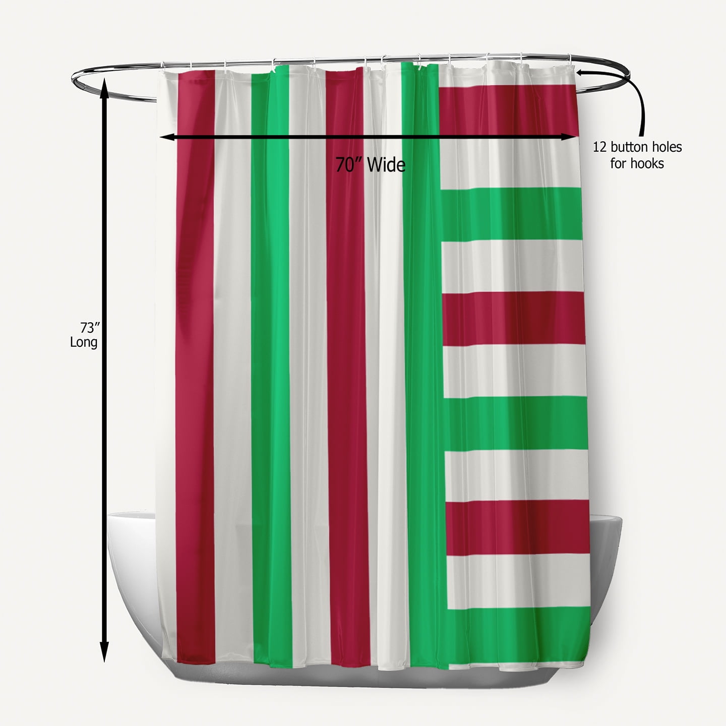 Simply Daisy 70" W x 73" L Christmas Stripes Polyester Shower Curtain, Bright Green [1 Ct]