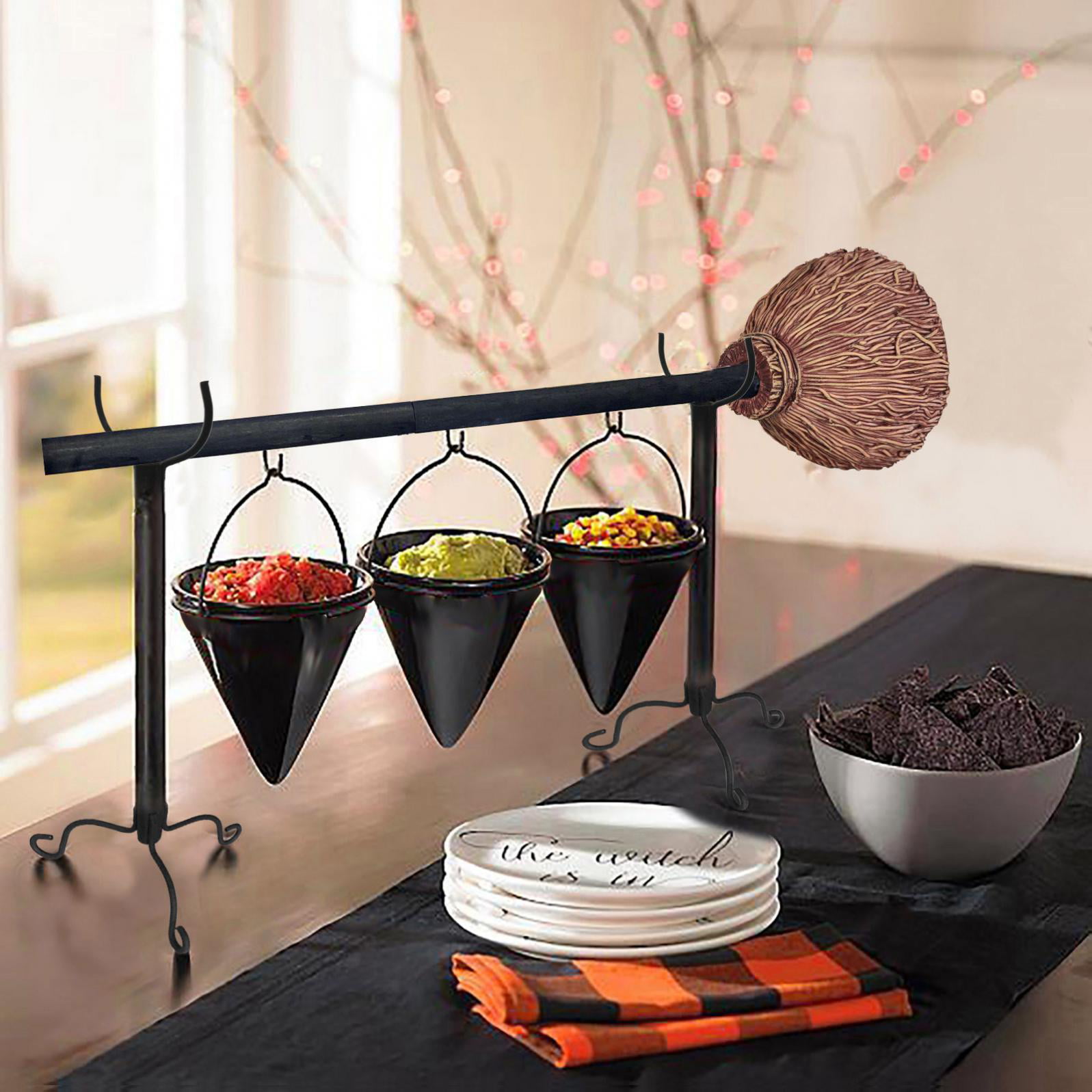 Dessert Salad Candy Bowl Halloween Broomstick Snack Bowl Stand with Removable Basket Organizer Witch Broom Fruit Baskets Holder Party Bowl Creative Christmas Decorations Wedding Party Decor B
