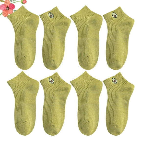 LULULION 4Pcs Casual Wear Cotton Socks for Women Low Cut Fashion Ankle Socks Avocado Green