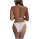 thumbnail image 5 of Traje de baño para mujer, bikini de color liso sin espalda con cordón y tirantes divididos, conjunto de tres piezas, trajes de baño para mujer, 5 of 5