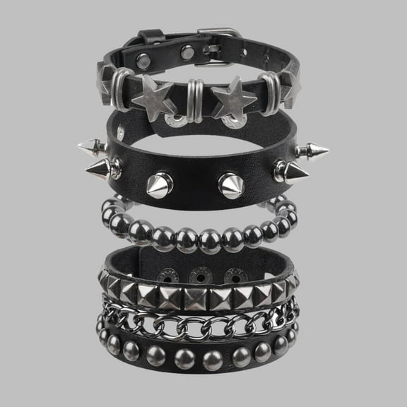 4 Pcs Punk Rock Studded Bracelet Set PU Leather Cuff Bracelets for Men Women 80s Emo Goth Fashion Accessories