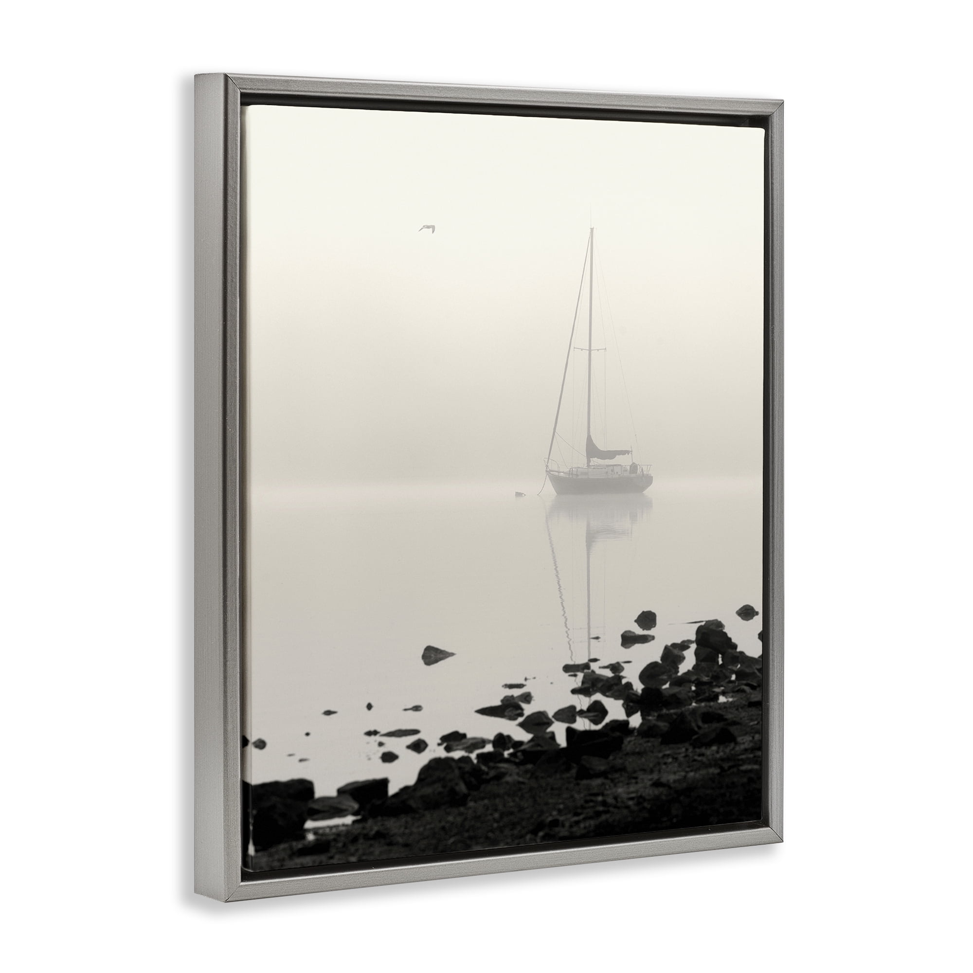 Stupell Industries Moored In Fog Gray Framed Floater Canvas Wall Art, design by Nicholas Bell