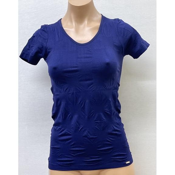 Women Seamless Short Sleeve Round Neck Squre Design Material Blouse Top Stretch Tee Shirts