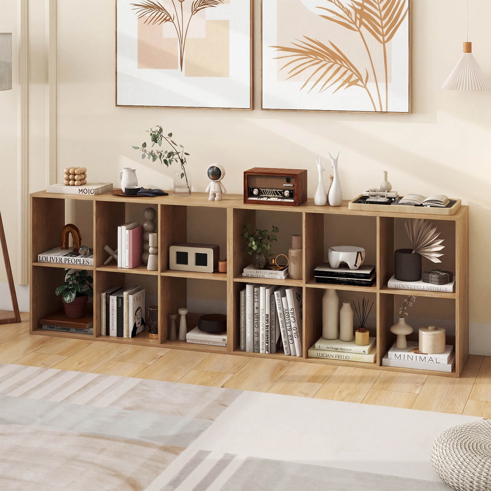 Costway 6-Cube Bookshelf, Modern Cubby Bookcase with Back Guardrail & Anti-tipping Kits Natural