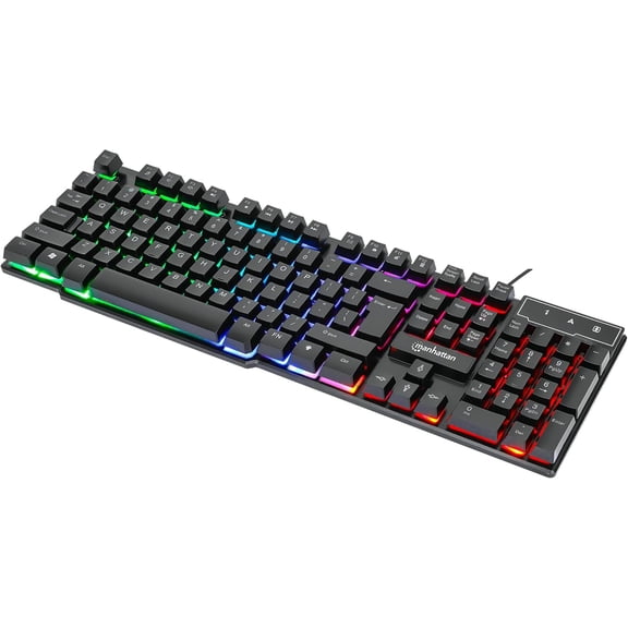 RGB LED USB Gaming Keyboard - Full Size, Rainbow Backlight, Spill-Resistant, Quiet Keystrokes, 12 Multimedia Function Keys, for Computer, PC, Desktop, Gamer  3 Yr Mfg Warranty - 180603