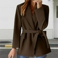 thumbnail image 2 of Yigetop Business Casual Outfits for Women, Turn Down Collar Tie Up Women Elegant Lady Long Sleeve with Belt Fitted Blazers for Women Coffee L, 2 of 6