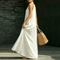 thumbnail image 5 of THDHVS Maxi Dress,Solid Color V Neck Sleeveless A Line Loose Flared Dress Casual Summer Daily Wear,Summer Dresses for Women White 2XL, 5 of 9