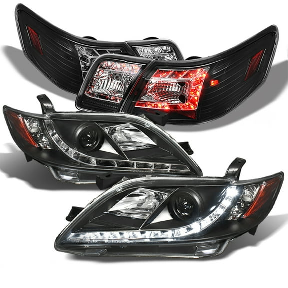 AKKON - For 2007-2009 Toyota Camry DRL Daylight LED Strip Projector Headlights   LED Tail Brake Lamp 4PCs