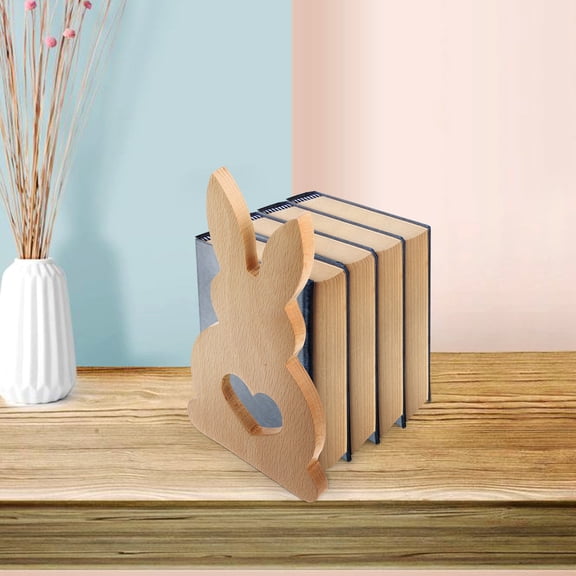 Amosfun Wooden Bunny Bookends Rabbit Bookstand Decorative Book Holder for Shelves and Desk