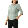 thumbnail image 4 of INSPIRE CHIC Women's Elegant Tweed Plaid Top 3/4 Sleeve Button Decor Vintage Blouse XS Light Green, 4 of 5