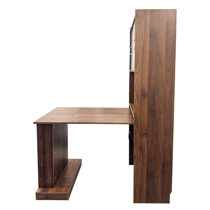 Foldable Computer Desk with 2 Sliding Glass Doors, Writing Study Table with Pegboard, Office Desk Workstation with Storage Shelves for Home Office