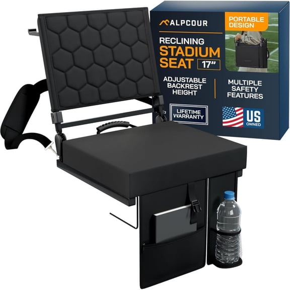 Alpcour Folding Reclining Stadium Seat with Back Support for Bleachers