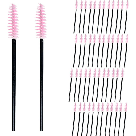Eyelash Brushes 50 Pieces Disposable Mascara Wands Bendable Eyebrow Brush Portable Eyelash Spoolies for Lash Extension Makeup Applicator for Eyes Eyebrows, Pink and Black