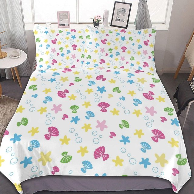 HAHDAXIA Shell Background Bedding Solid Comforter Set for All Seasons 3 Pieces(1 Comforter+2 Pillowcases) Soft Microfiber Bedding Set Queen(90"x90")