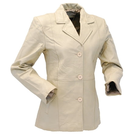 Sand Color Lightweight Women's 3 Button Leather Coat