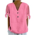 thumbnail image 2 of Zpanxa Womens Summer Tops, Women's Printed Tie-Front T-Shirt V-Neck Short Sleeve Button Down Casual Loose Fit Summer Top Non Positioning Design Fashion, 2 of 8
