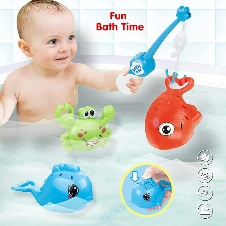 Baby Bath Fishing Toys, Bathtub Pool Toys Set with Fishing Pole & Net, Bath  Toys for 1 Year Old Toddler Boys Girls