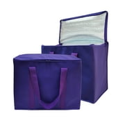 Set of 2 XL Insulated Cooler Bags,Reusable Grocery Bags with Durable Dual Zipper Closure,Keep Food Hot or Cold,Ideal for Instacart,Grocery Transport(Purple Color)