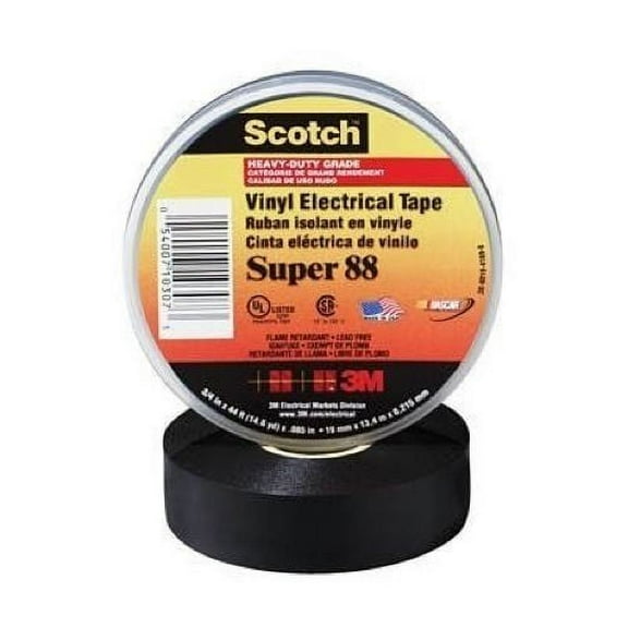 3M Super 88 Heavy Duty Black Electrical Tape, 3/4" X 66' (1 per pack)