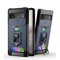 Allytech Wallet Case for Google Pixel 6 Pro 2021 Case with Camera Lens Slide Cover, Case with 360°Rotate Metal Ring Holder Kickstand Card Holder Back Anti-Scratch Case for Pixel 6 Pro 5G, Navy