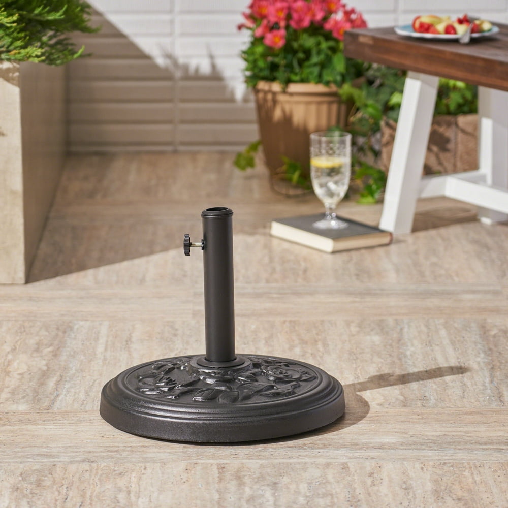 Outdoor 33lb Concrete Circular Umbrella Base, Polished Black