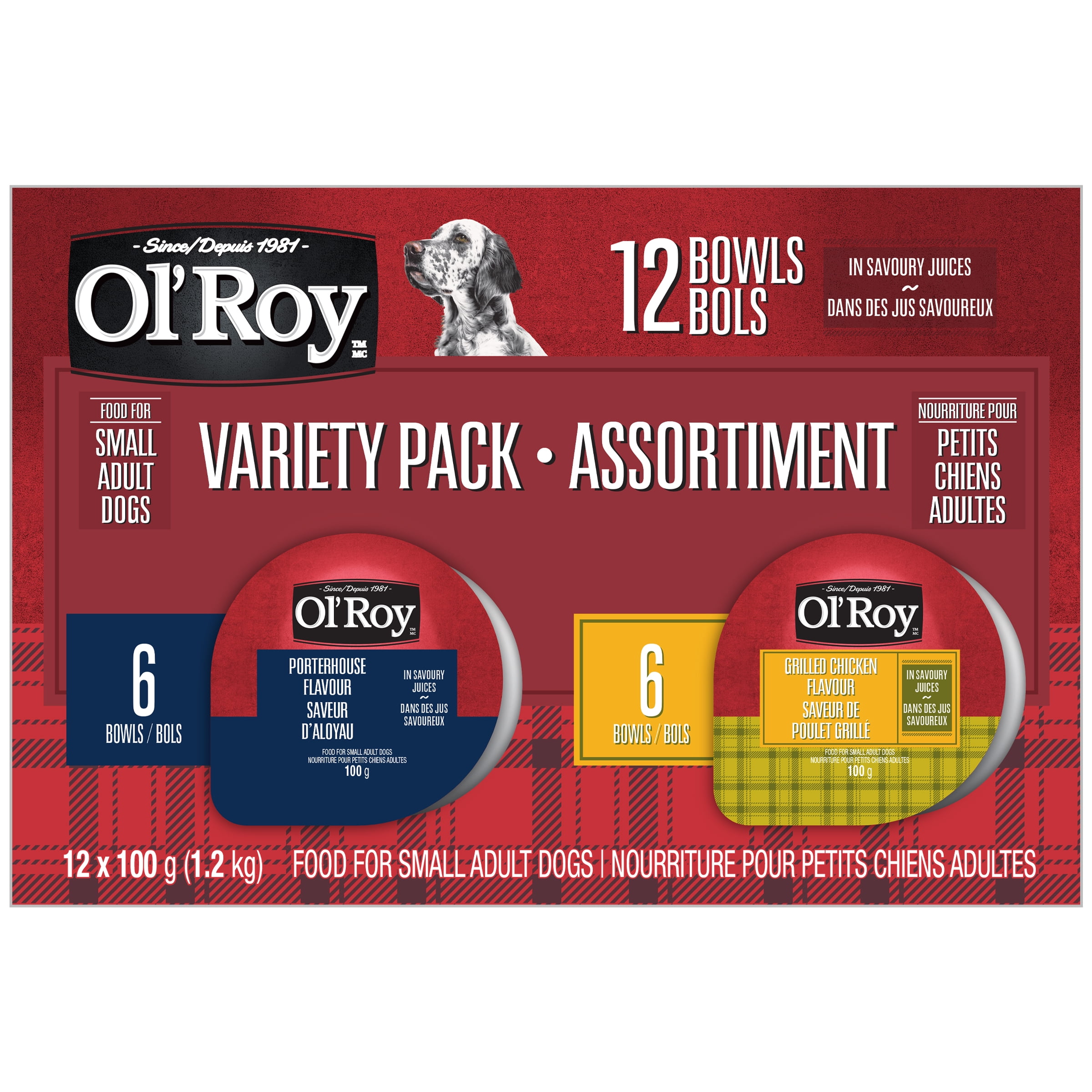 Assortiment de nourriture pour petits chiens adultes Saveur de poulet grillé et Saveur d’aloyau Ol’ Roy