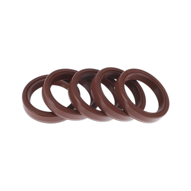 Sello de aceite universal Unique Bargains TC de doble labio con resorte de acero, anillo de sello de eje rotativo 28x35x7mm, caucho FKM de alta presión, marrón, 5 piezas