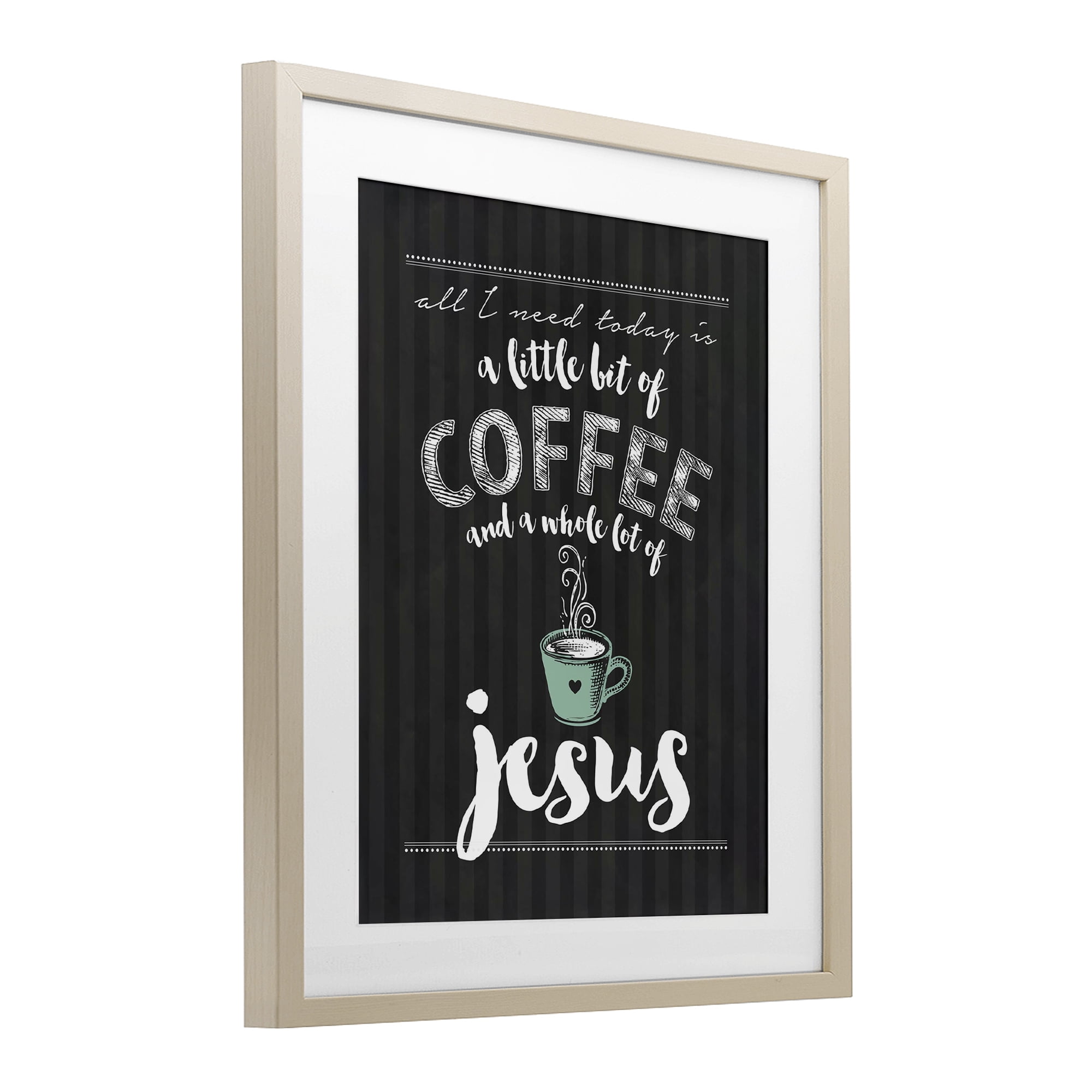 Little Coffee & Whole Lot Of Jesus Birch Framed Print Under Glass, design by Lettered and Lined