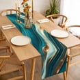 thumbnail image 3 of Teal Marble Table Runner 90 Inches Long Farmhouse Dress Scarves, Modern Abstract Gold Fluid Art Dining Tablerunner for Coffee Table/Kitchen Island/Party Décor, 13" x 90", 3 of 8