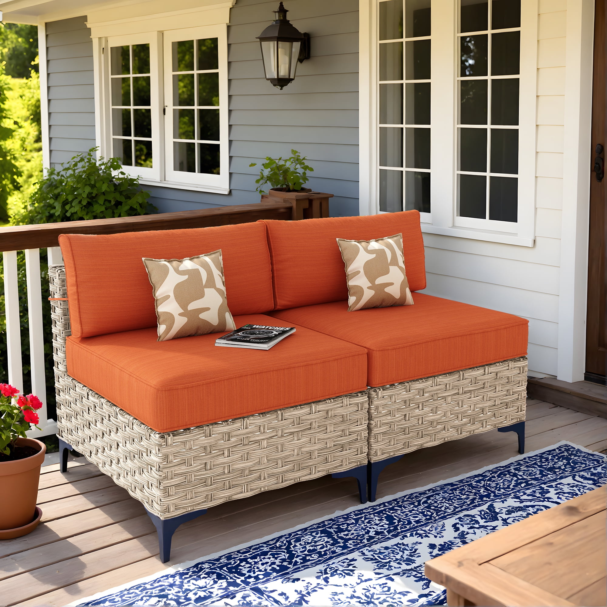 Ovios 2 Pieces Outdoor Patio Conversation Furniture Set Cushioned PE Rattan Wicker Chairs Set