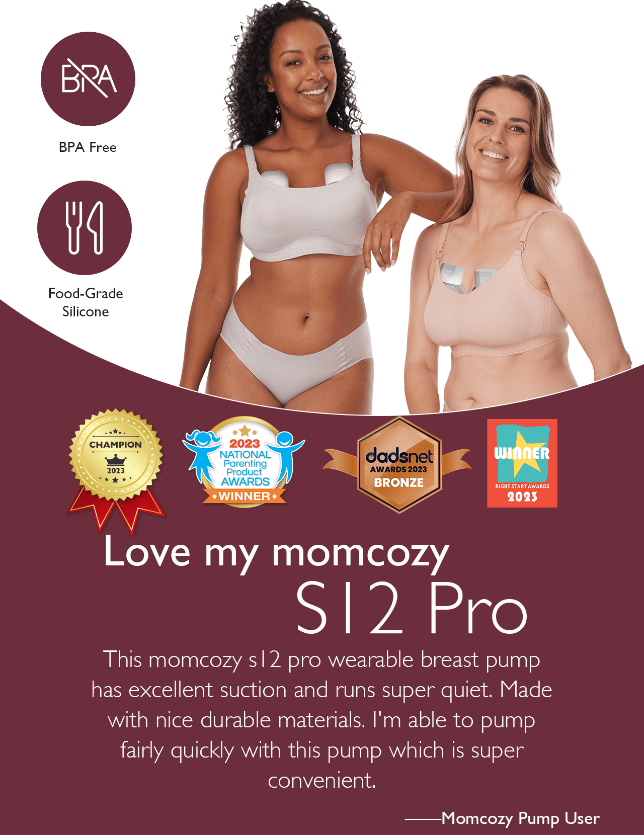 Momcozy S12 Pro Electric Breast Pump Hands Free, Wearable Breast Pump 24mm Gray