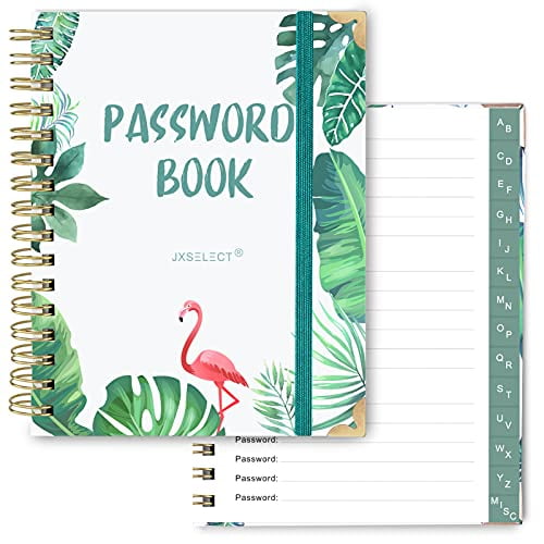 Simplified Greenery Password Book with Alphabetical Tabs Spiral Bound Password Keeper