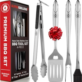 Schmidt Brothers BBQ Ash 4-PIece Grill Tool Set, Stainless Steel